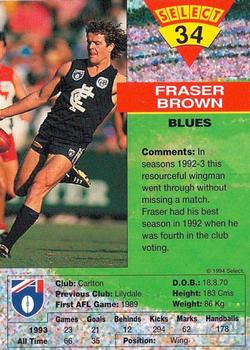 1994 Select AFL #34 Fraser Brown Back